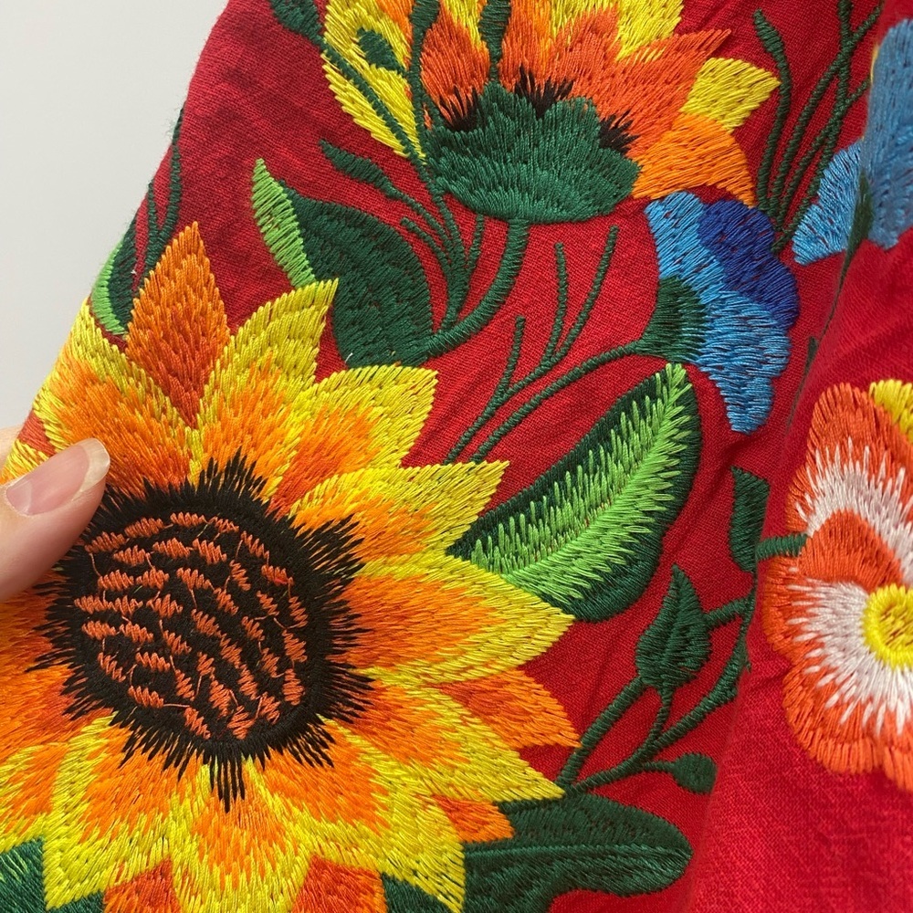 Floral Embroidered Red Women's Top - Picture 2 of 6